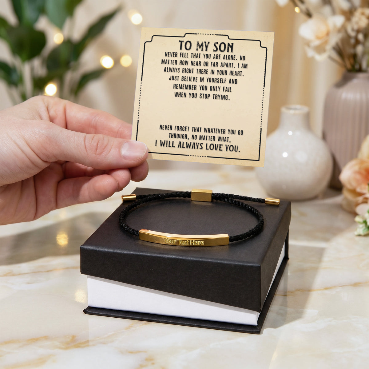 To My Son Custom Engraved Bar Bracelet