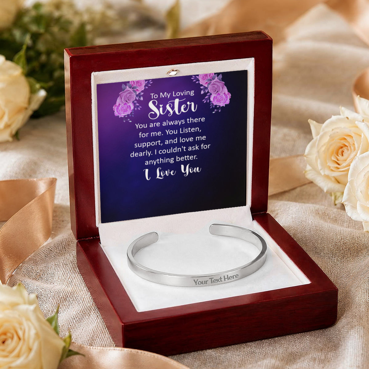 To My Sister  Custom Engraved Cuff Bracelet