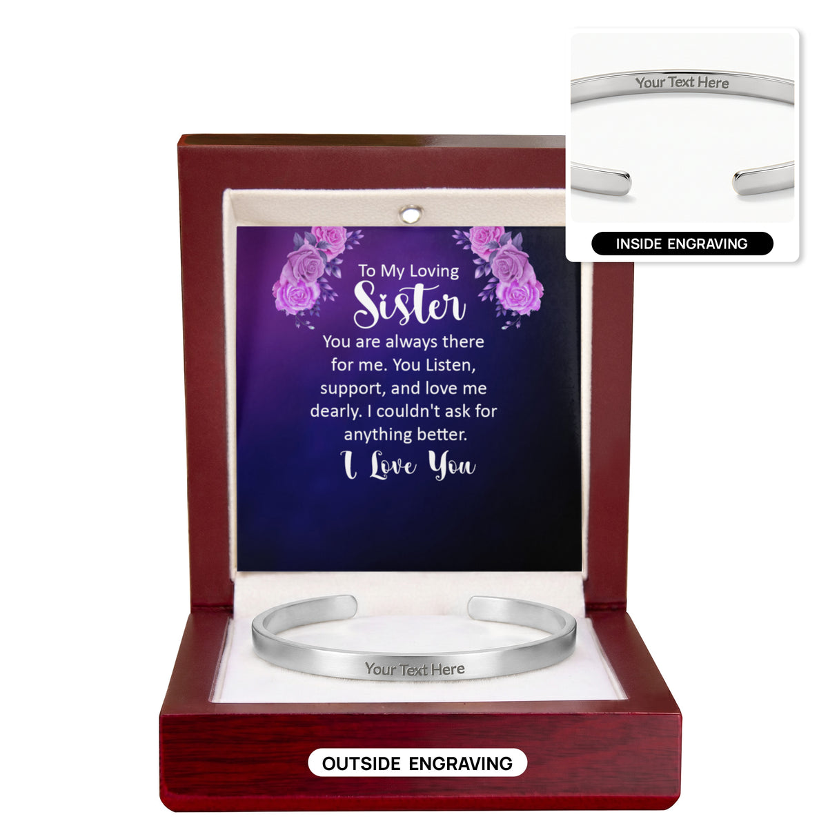 To My Sister  Custom Engraved Cuff Bracelet