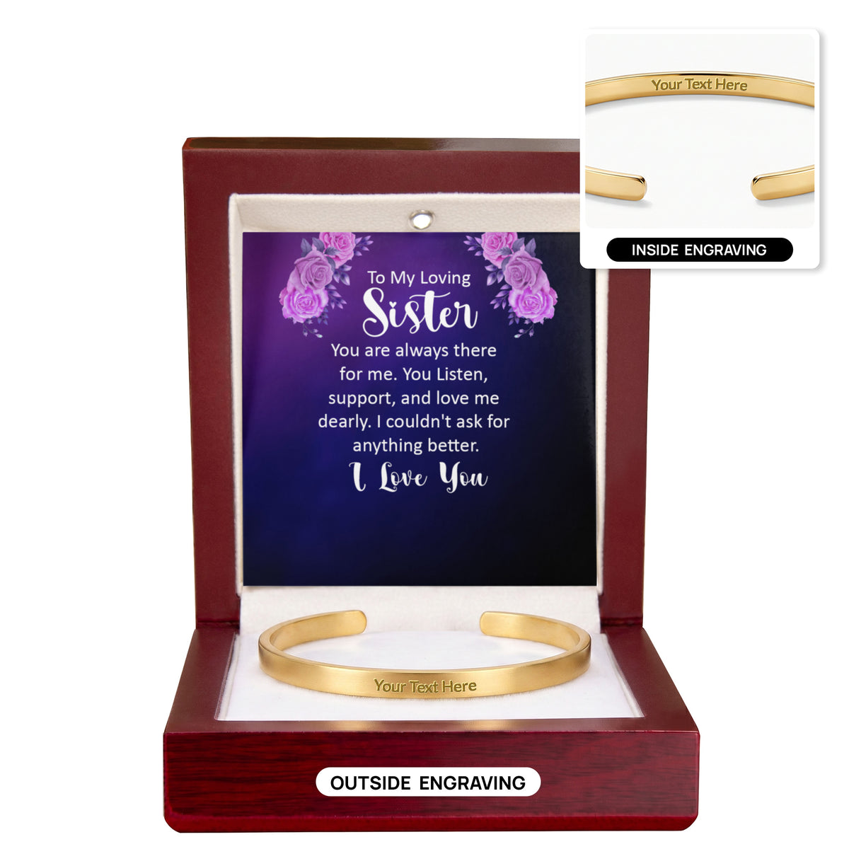 To My Sister  Custom Engraved Cuff Bracelet